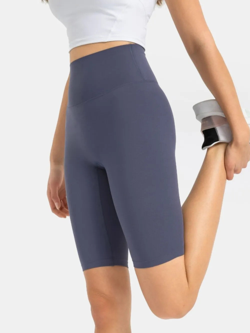 High Rise Wide Waistband Active Shorts in Dark Brown in Royal Blue for Women