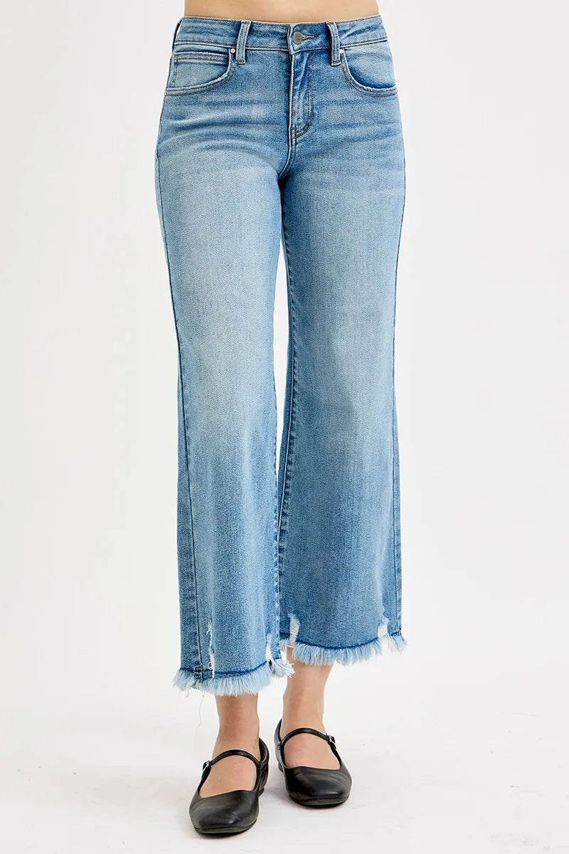 Mid Rise Crop Wide Leg Jeans Plus Size in Light for Women