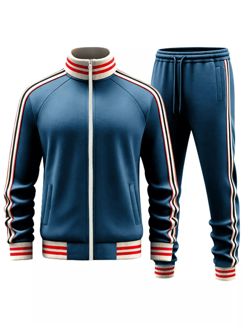 Striped Zip Up Outerwear and Pants Plus Size in Navy Blue for Men