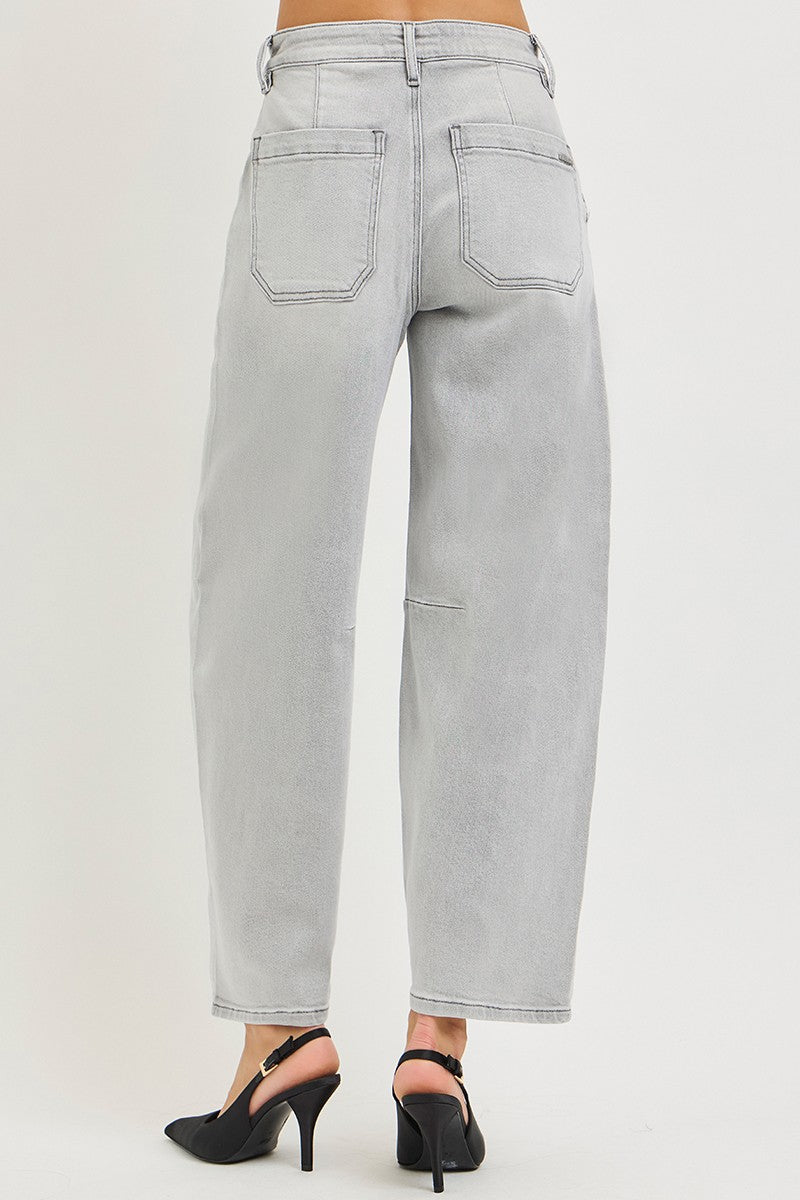 Slouchy Cropped Barrel Jeans in Light Grey for Women