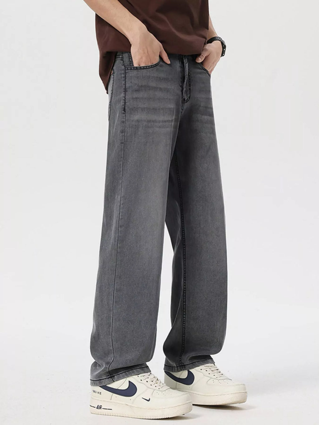 Loose Fit Wash Jeans in Vintage Blue for Men