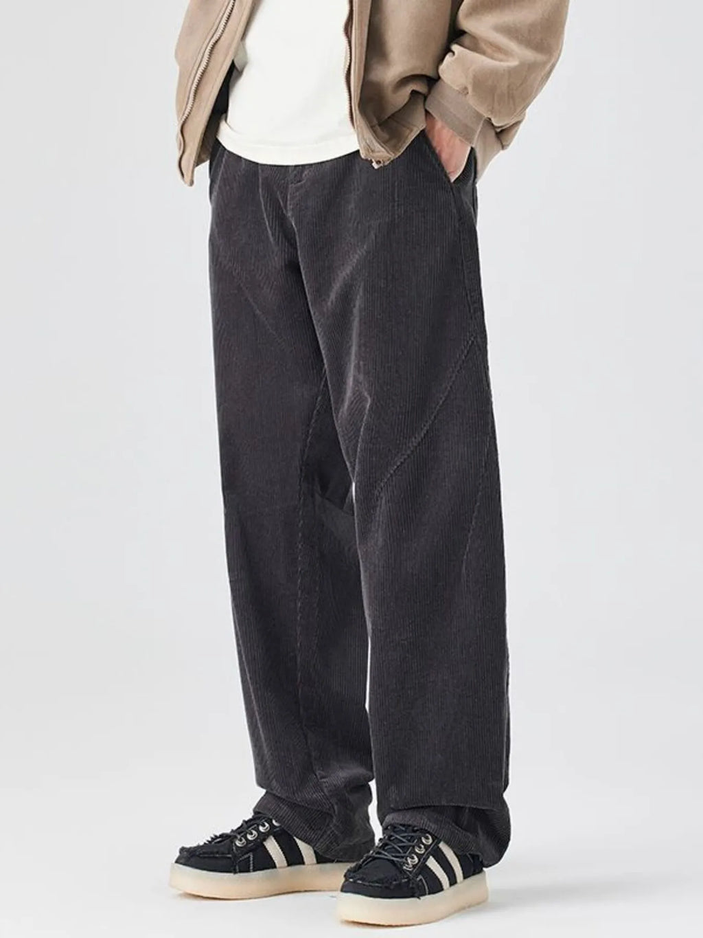 Plus Size Relaxed Fit Corduroy Pants in Khaki for Men