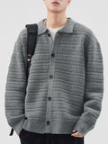 Plus Size Button Up Long Sleeve Cardigan in Dark Gray for Men