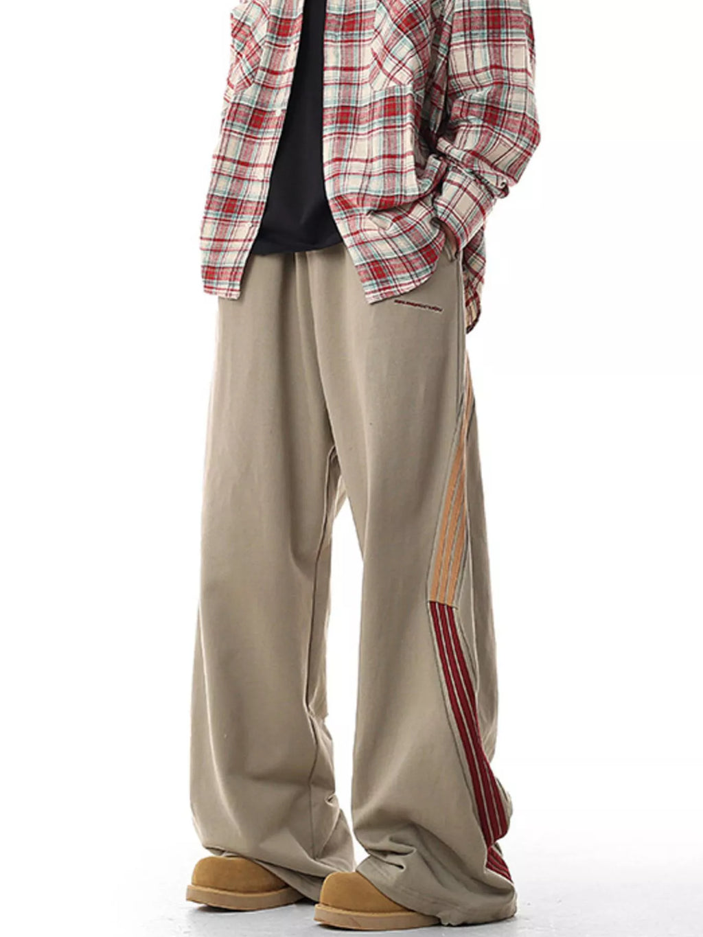 Plus Size Side Striped Relaxed Fit Casual Pants in Khaki for Men