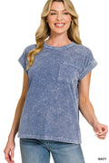Halo Snow Washed Cuffed Short Sleeve Tee in Navy for Women