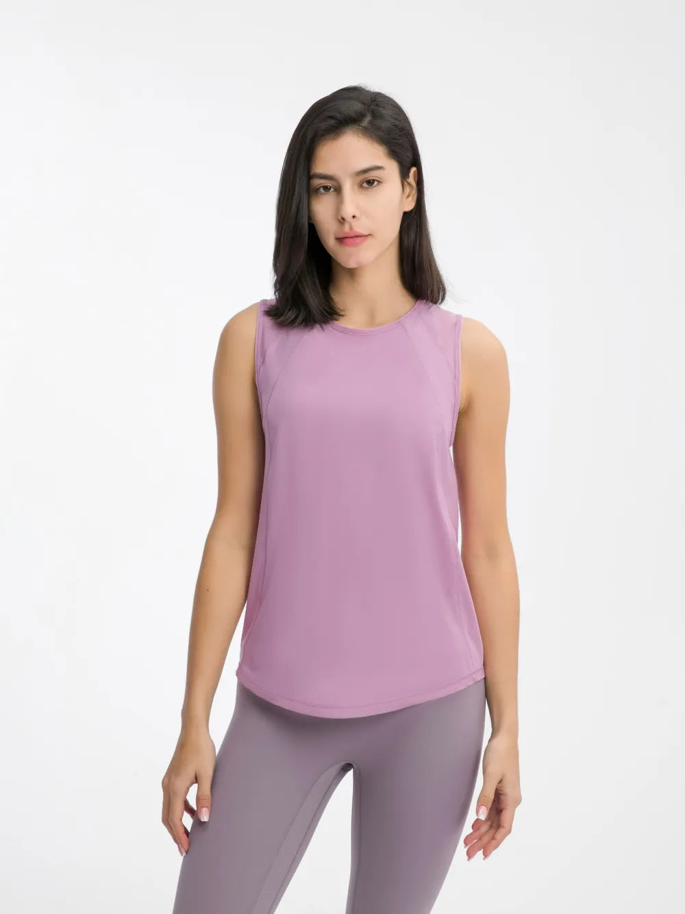 Cutout Back Round Neck Active Tank in Baby Blue for Women