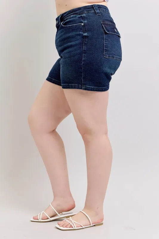 High Waist Back Flap Pocket Denim Shorts Plus Size for Women