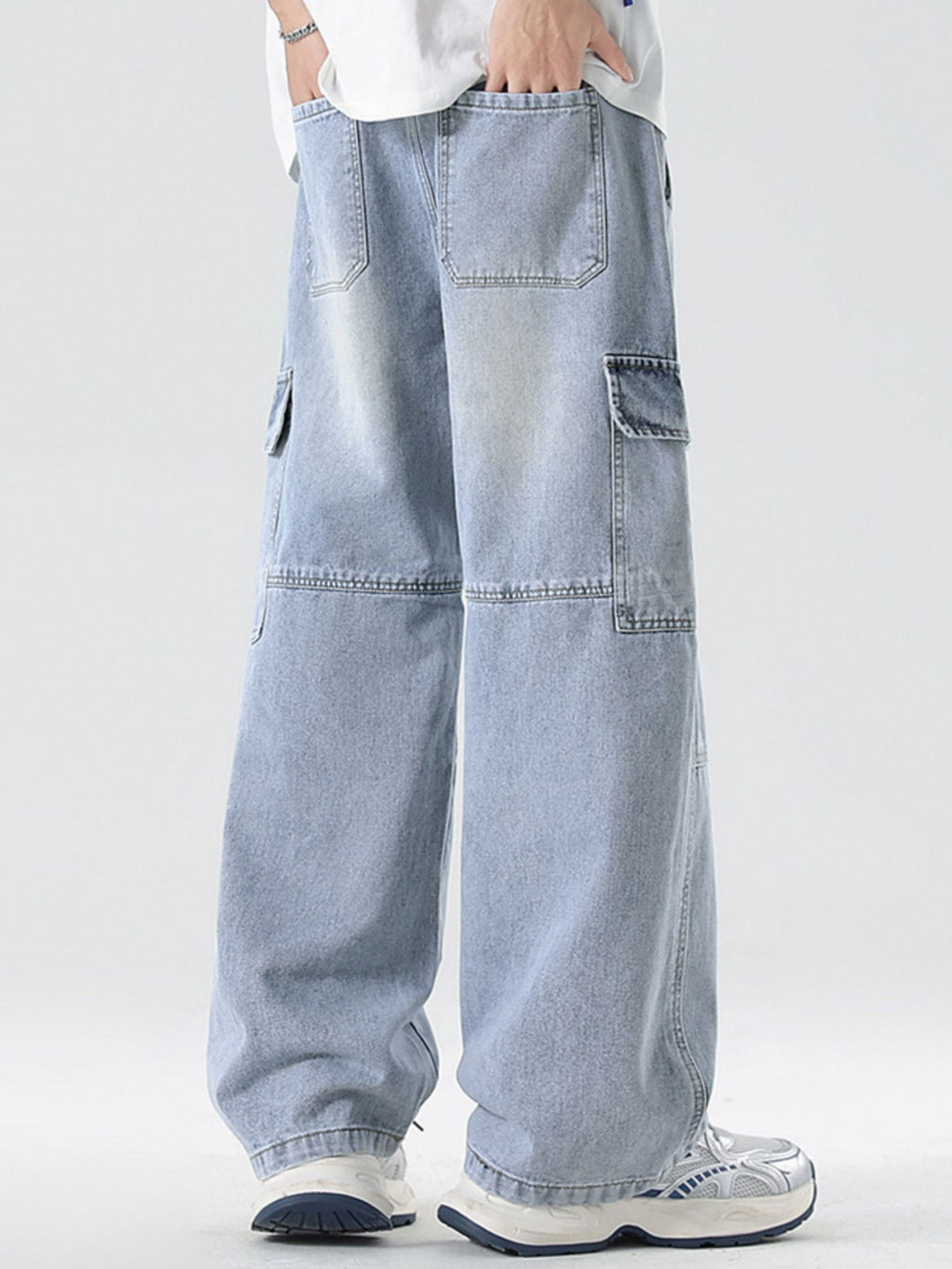 Vintage Wash Wide Leg Jeans Plus Size in Medium for Men