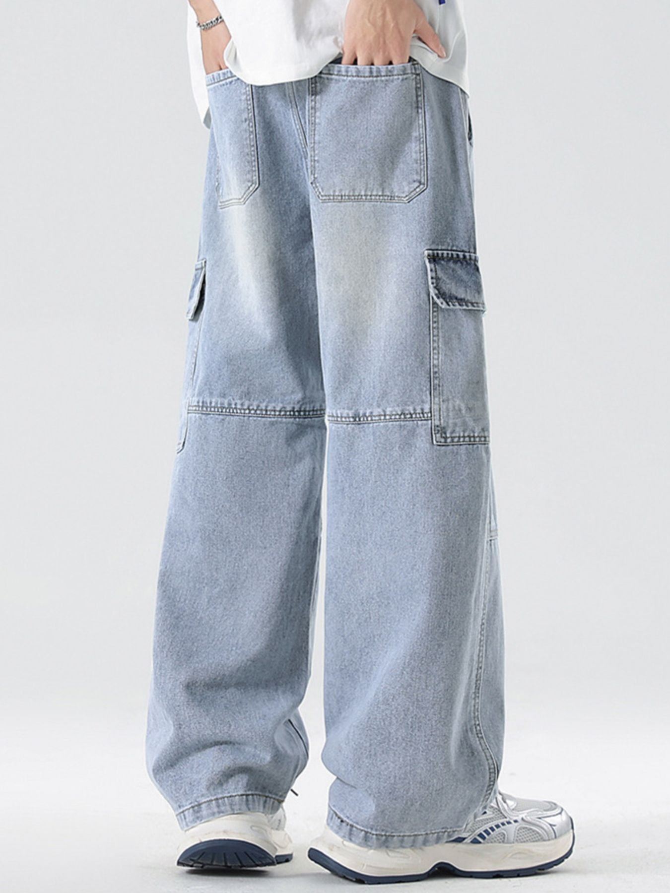 Vintage Wash Wide Leg Jeans Plus Size in Medium for Men
