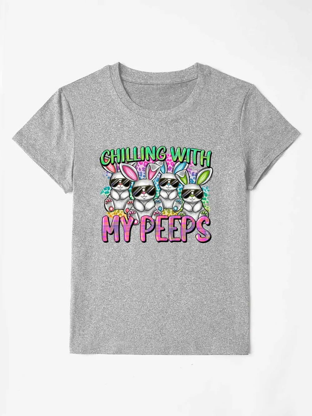Chilling with My Peeps Round Neck T-Shirt in White for Women