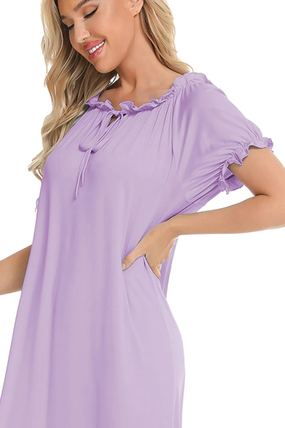 Lace Detail Short Sleeve Lounge Dress for Women
