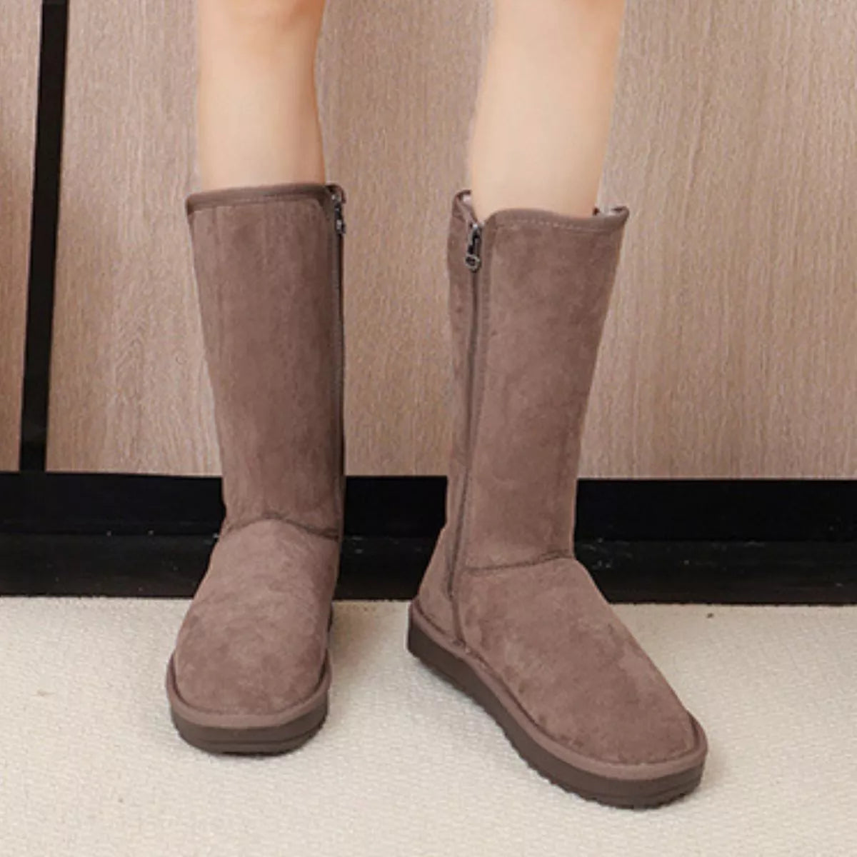 Knee-High Boots with Zipper in Silt Gray for Women
