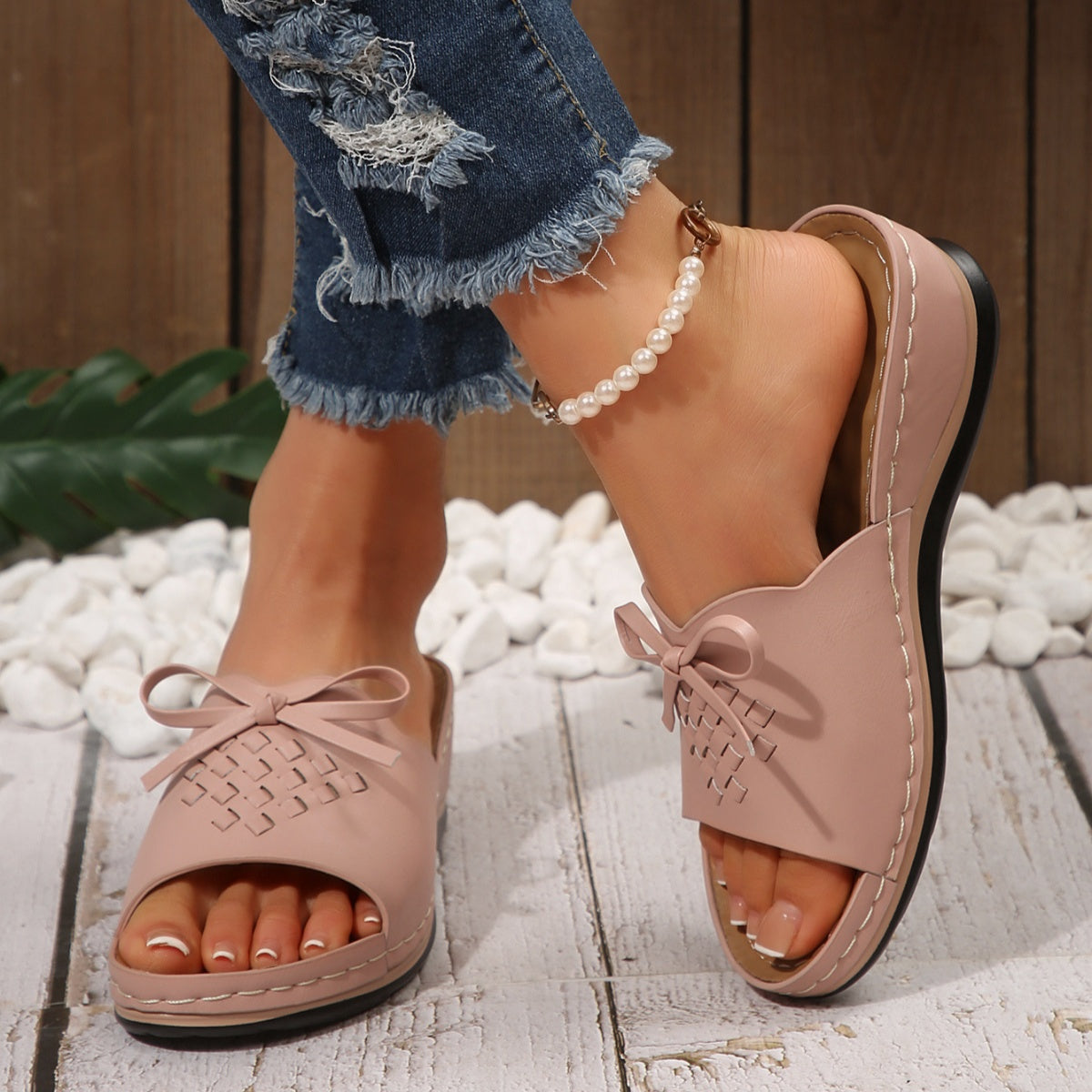 Open Toe Wedge Sandals in Light Pink for Women