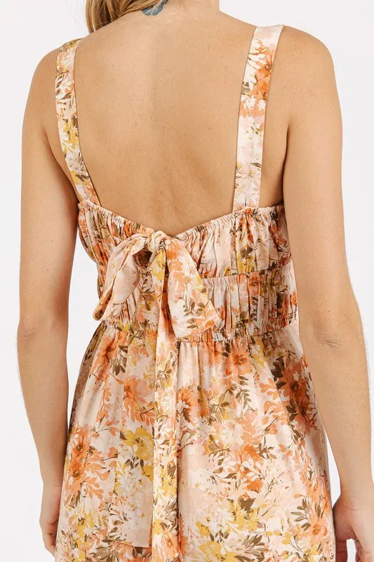 Flower Print Gathered Bust Sleeveless Jumpsuit for Women
