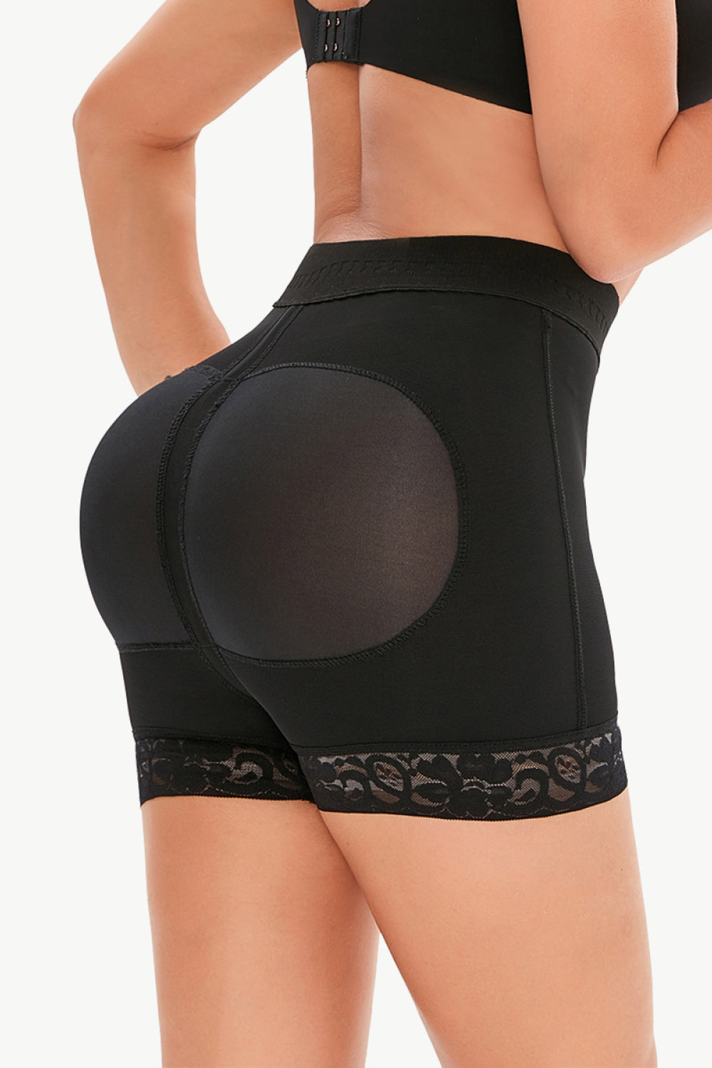 Plus Size Pull-On Lace Trim Shaping Shorts in Black for Women