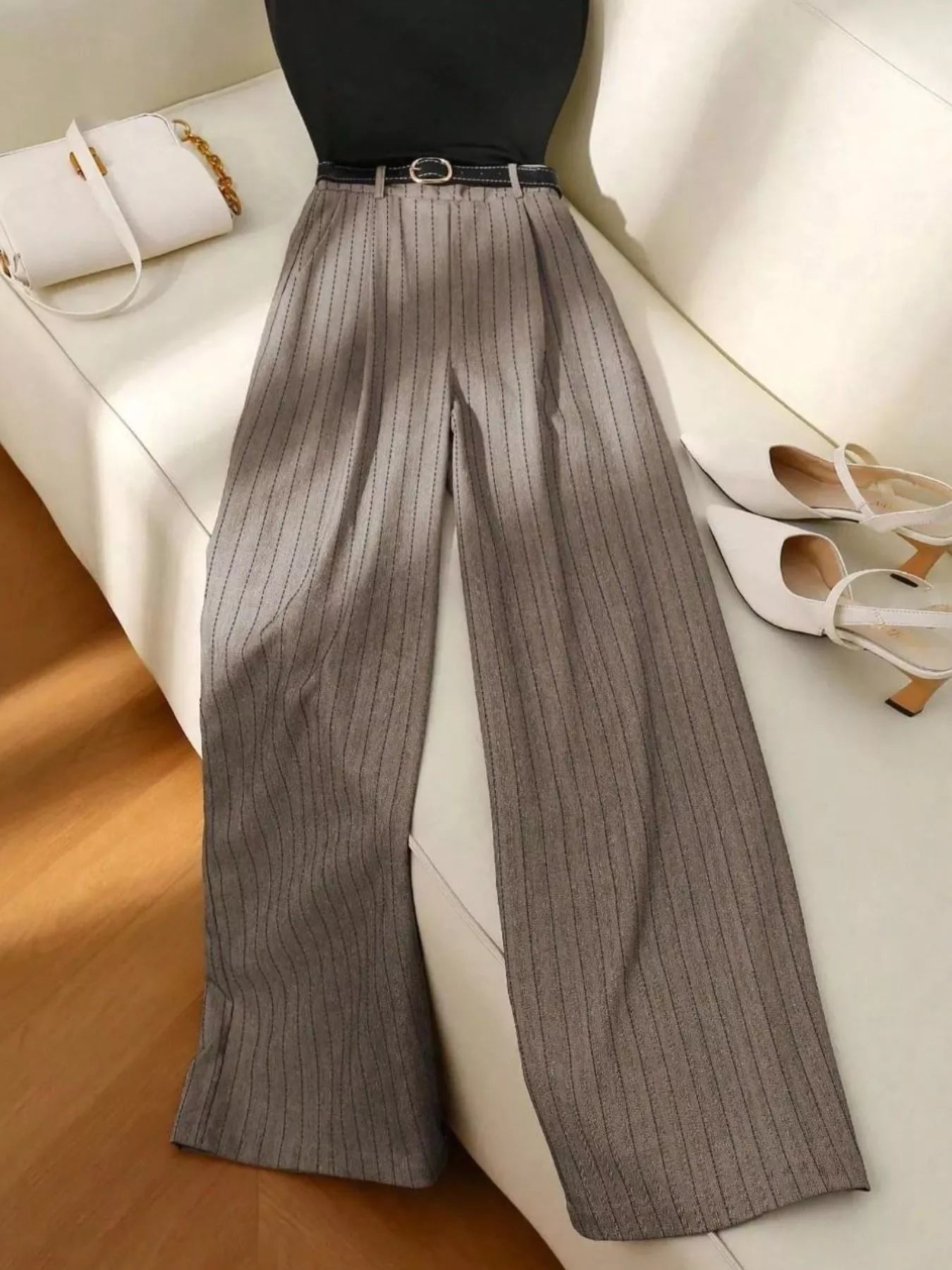 Sleeveless Top and Wide Leg Pants Set in Navy Blue for Women