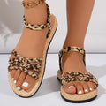Leopard Braided Ankle Strap Sandals for Women
