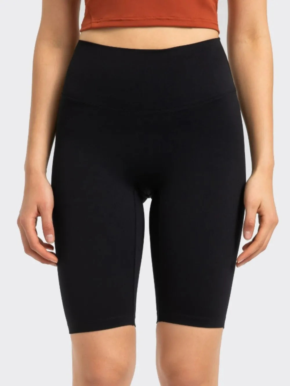 High Rise Wide Waistband Active Shorts in Dark Gray in Teal for Women