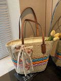 Straw Woven Shoulder Bag in Off-White for Women