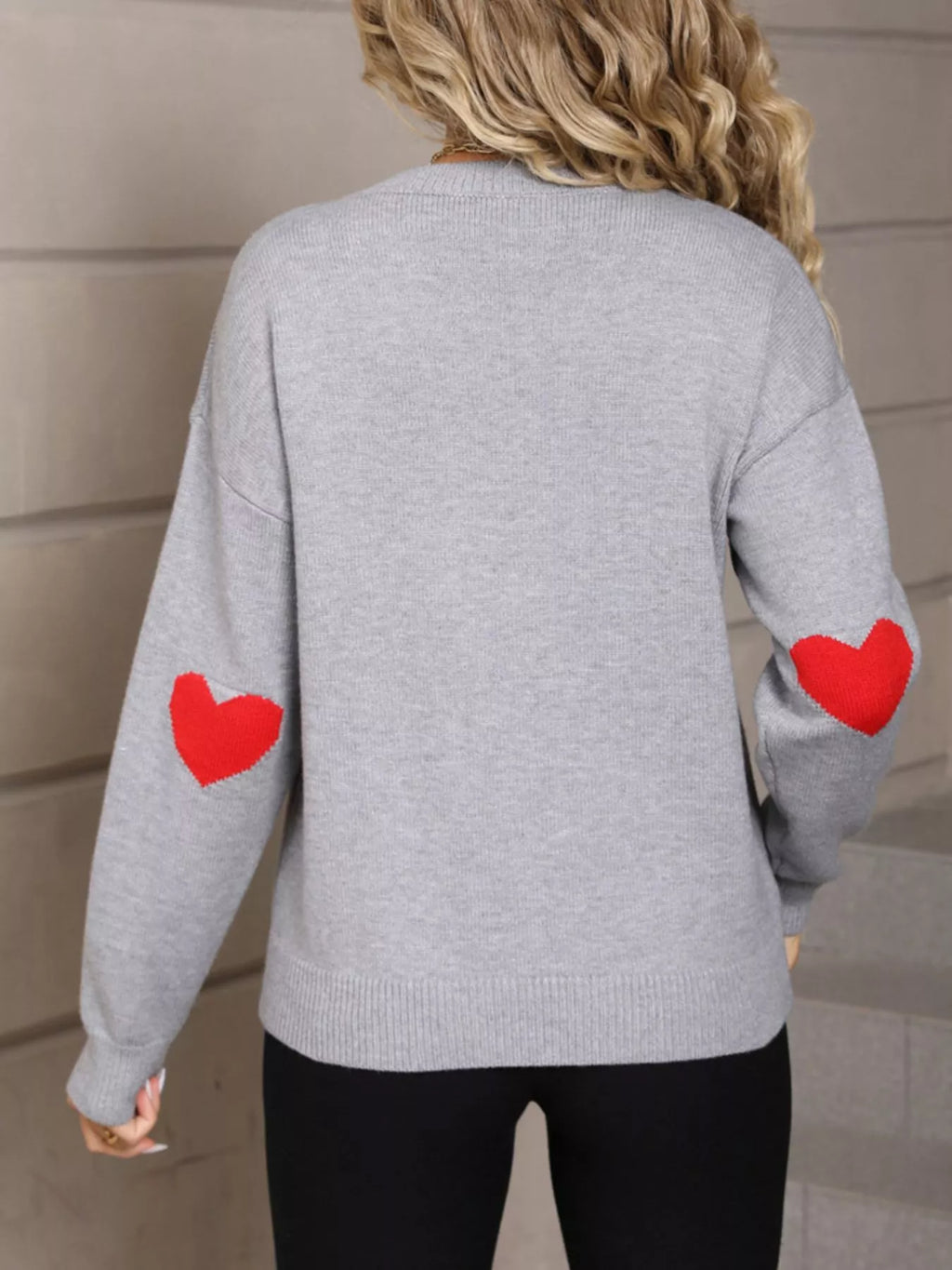 Valentines Day Heart Graphic Dropped Shoulder Sweater in White for Women