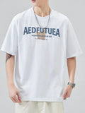 Plus Size Letter Round Neck Half Sleeve T-Shirt in White for Men
