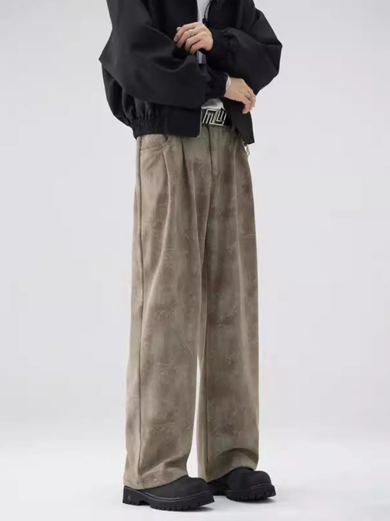 Wide-Leg Relaxed Fit Pants Plus Size in Black for Men