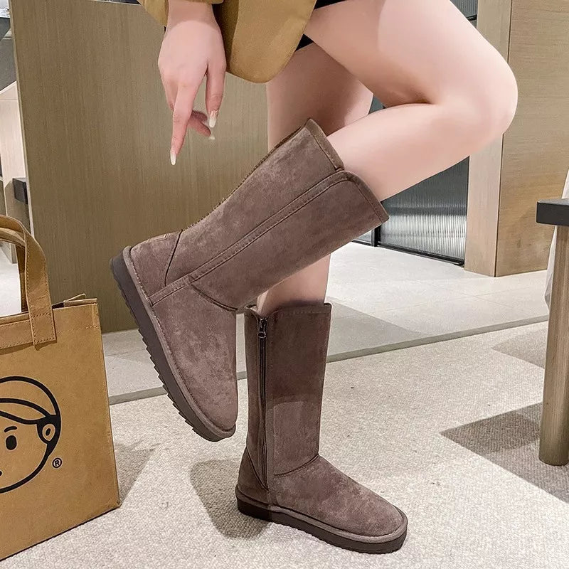 Knee-High Boots with Zipper in Silt Gray for Women