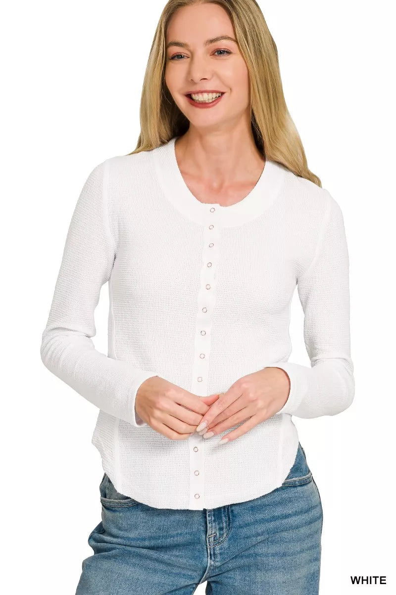 Double Knit Snap Button Shirts in White for Women
