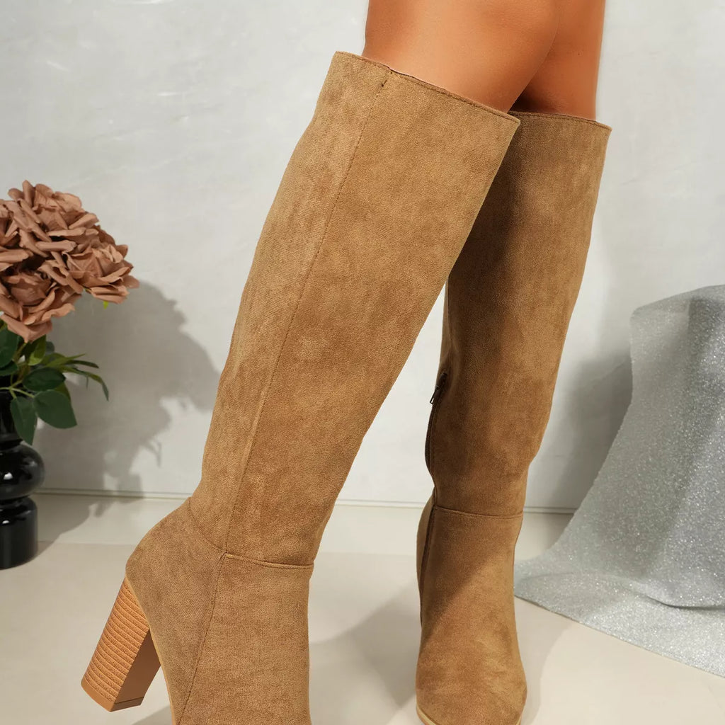 Point Toe Block Heels Boots in Relaxed in Brown for Women