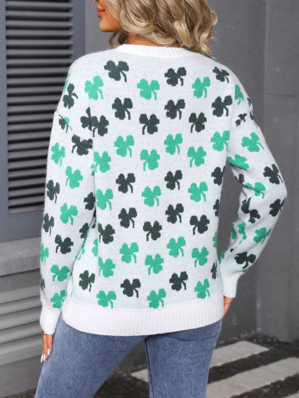 Lucky Clover Crew Neck Sweater for Women