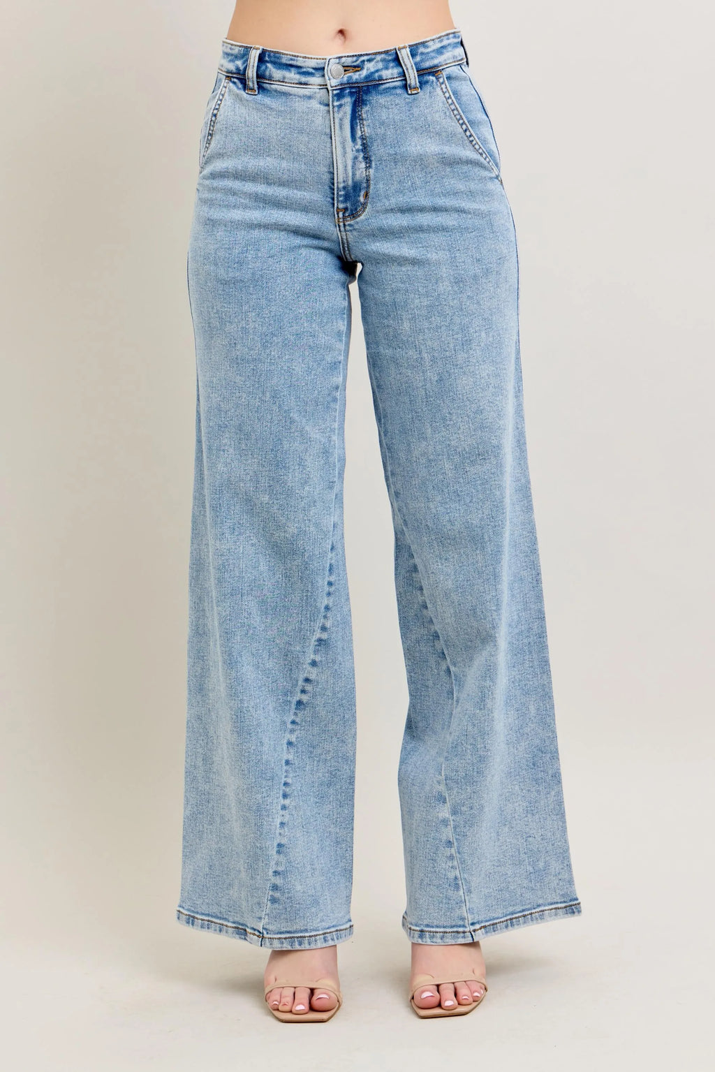 High Waist Wide Leg Jeans with Skewed Inseam Plus Size in Light for Women