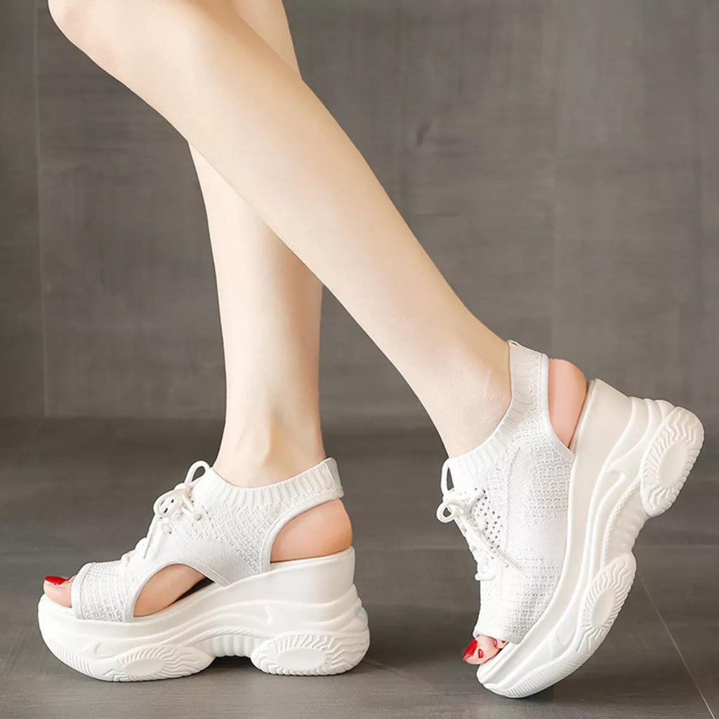 Lace Up Platform Sandals in Black for Women