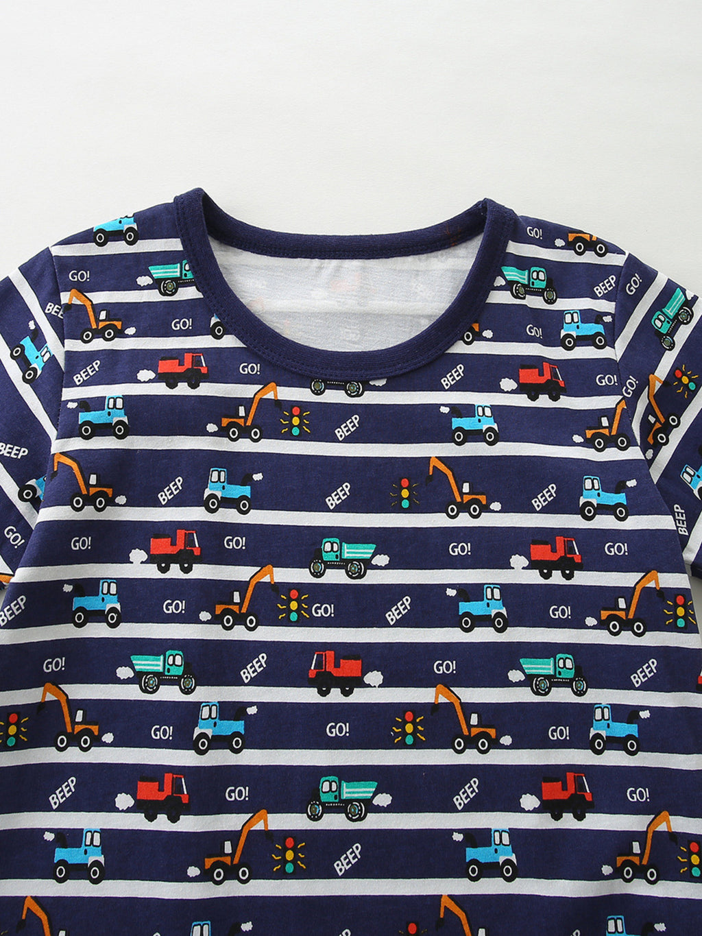 Vehicle Print Striped Tee & Shorts Set in Dark Navy for Boys
