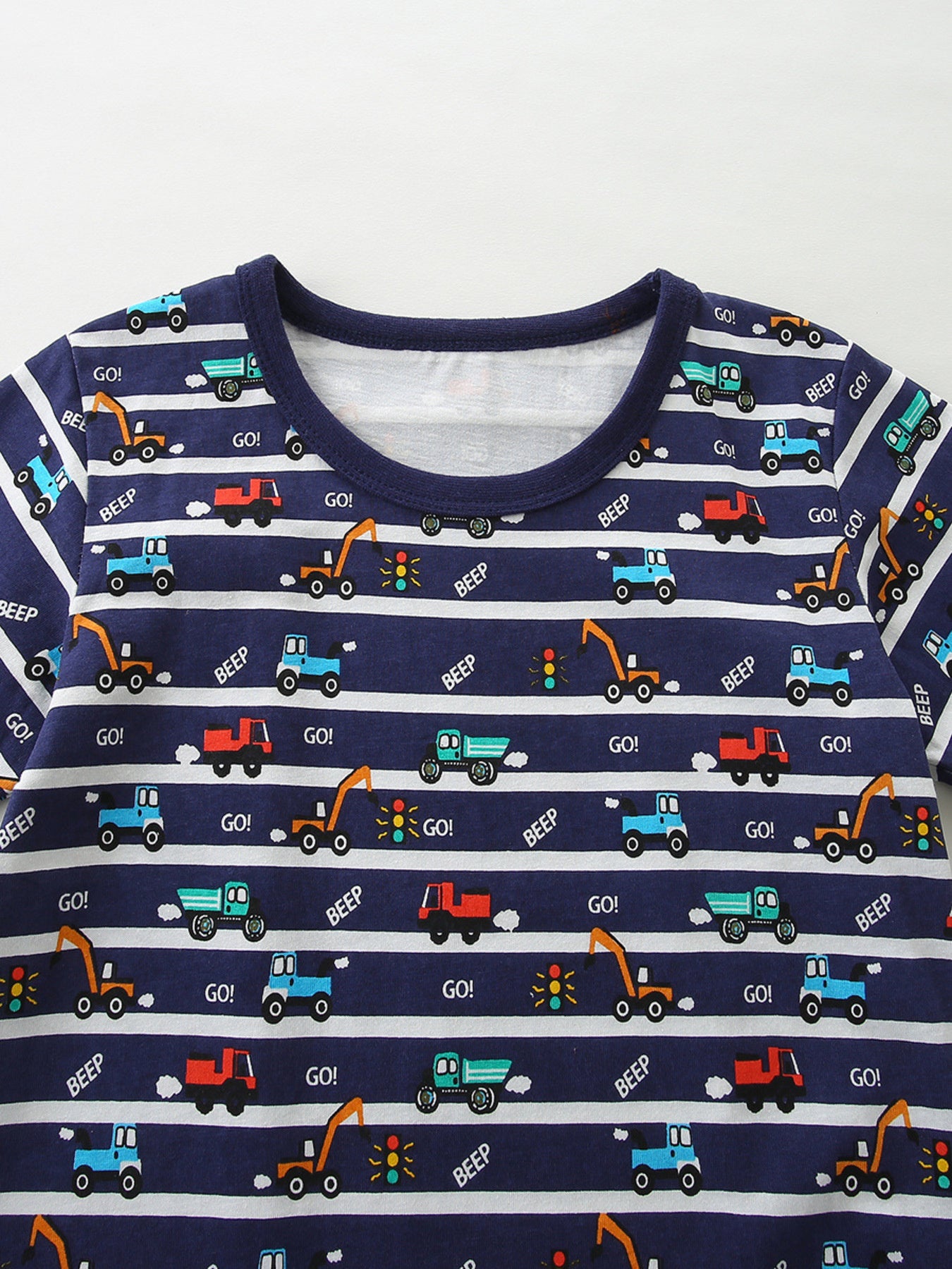 Vehicle Print Striped Tee & Shorts Set in Dark Navy for Boys