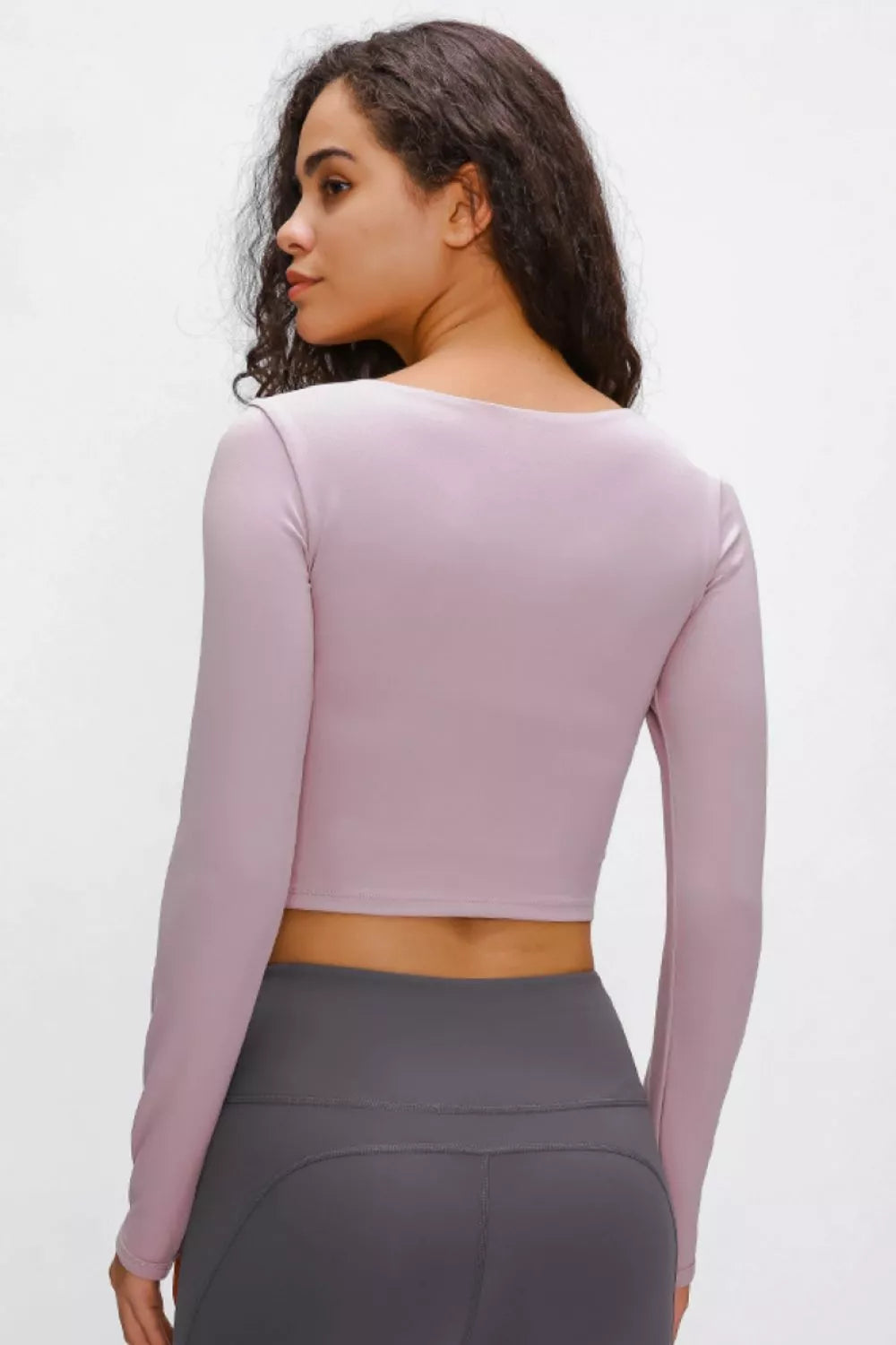 Long Sleeve Cropped Top with Sports Strap in Sage for Women