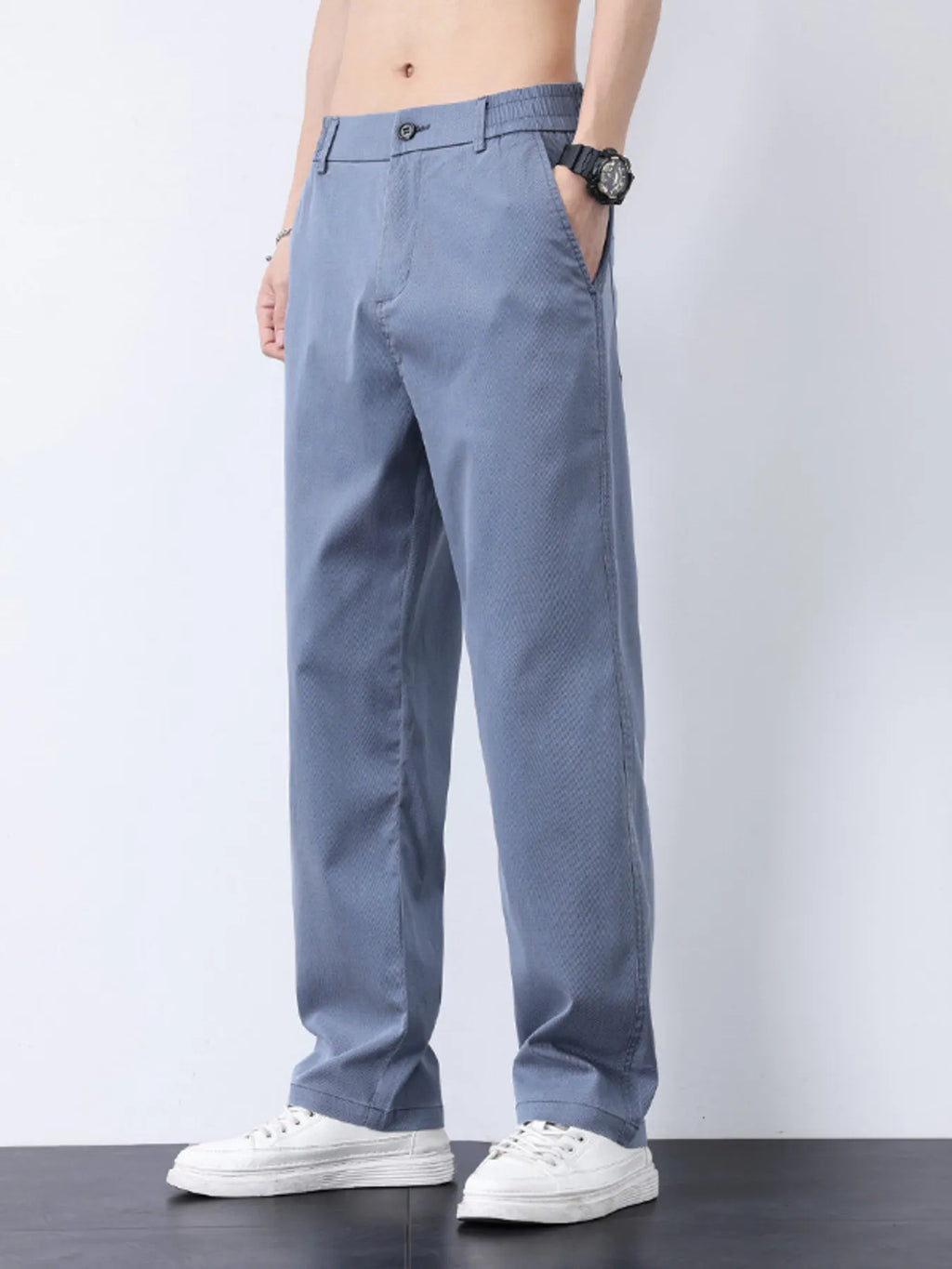 Plus Size Casual Straight-Leg Pants in Light Blue for Men