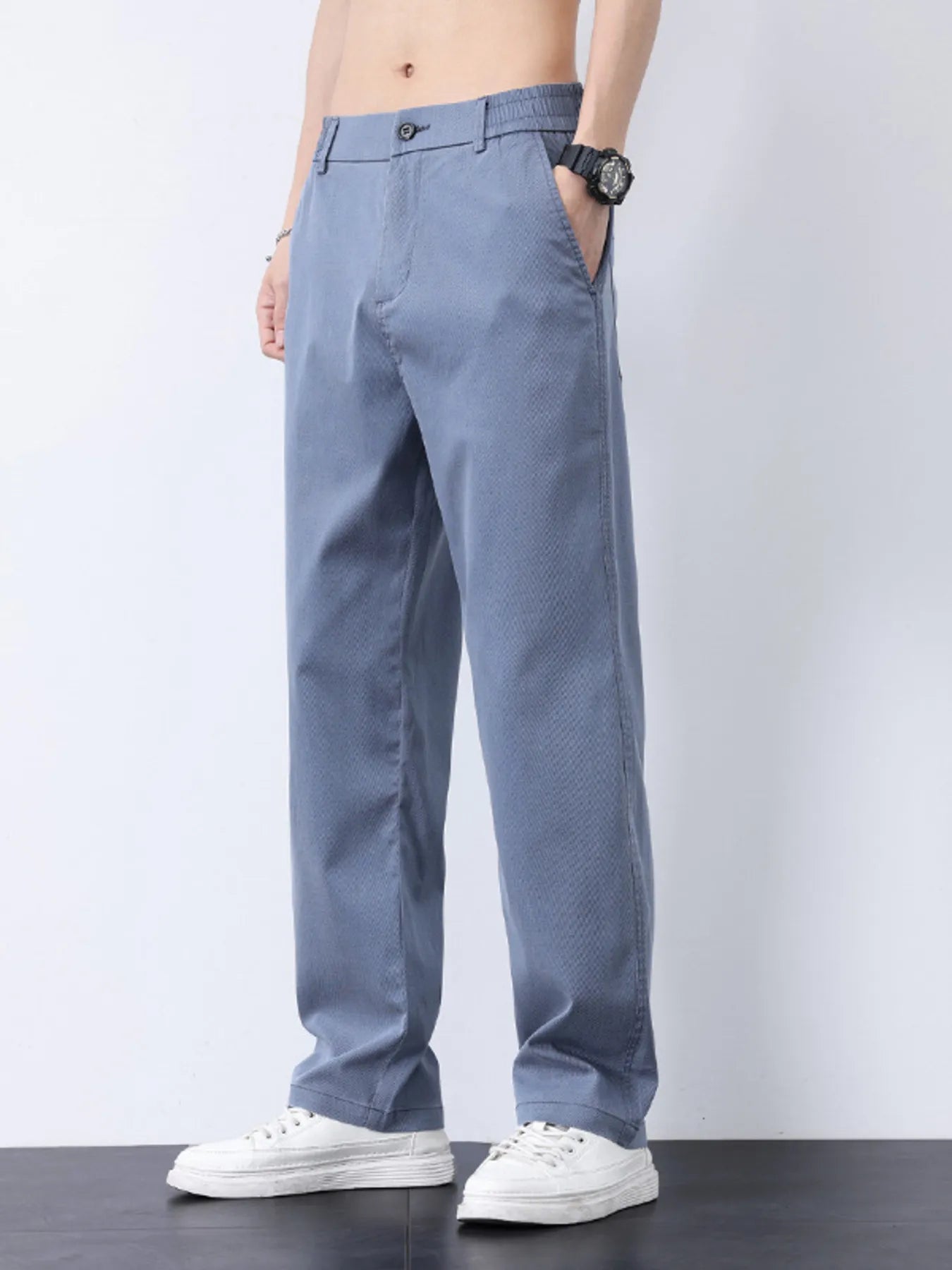 Plus Size Casual Straight-Leg Pants in Light Blue for Men