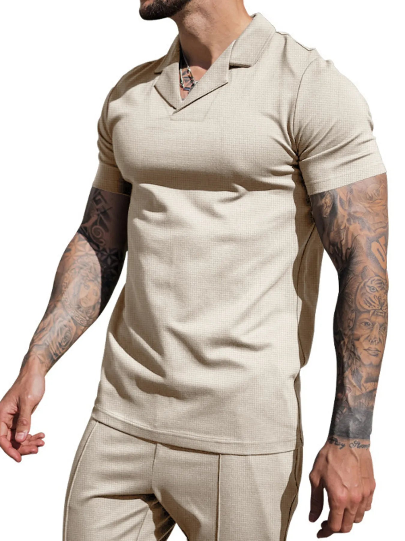 Plus Size Short Sleeve Top and Shorts Set in Grey for Men