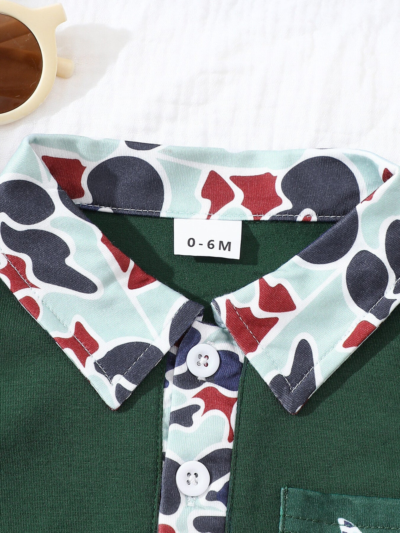 Button Detail Polo Shirt & Shorts Set in Dark Green for Boys