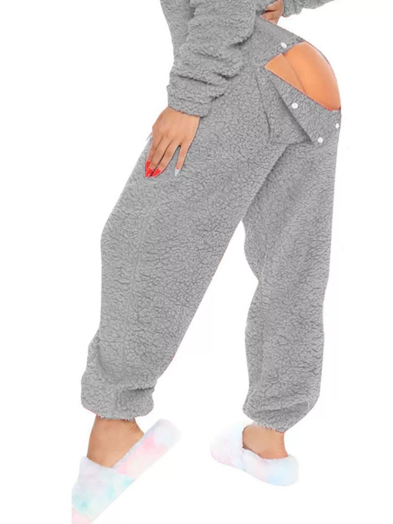 Fleece Hooded Open Back Jumpsuit in Black for Women