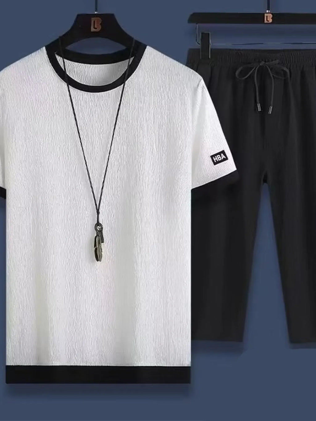 Plus Size Round Neck Short Sleeve Top and Shorts Set in Black for Men