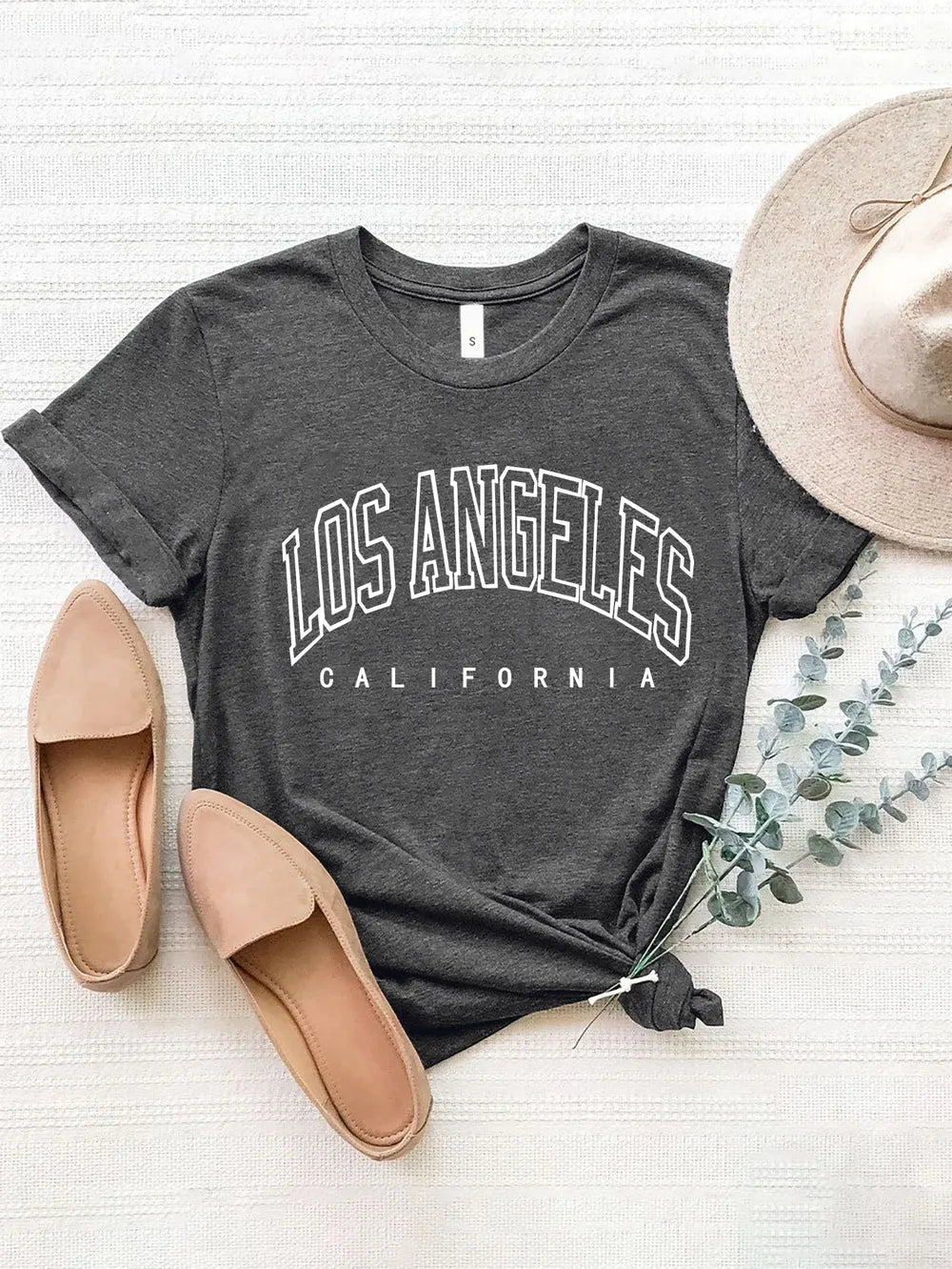 Los Angeles California Round Neck T-Shirt in Aqua for Women