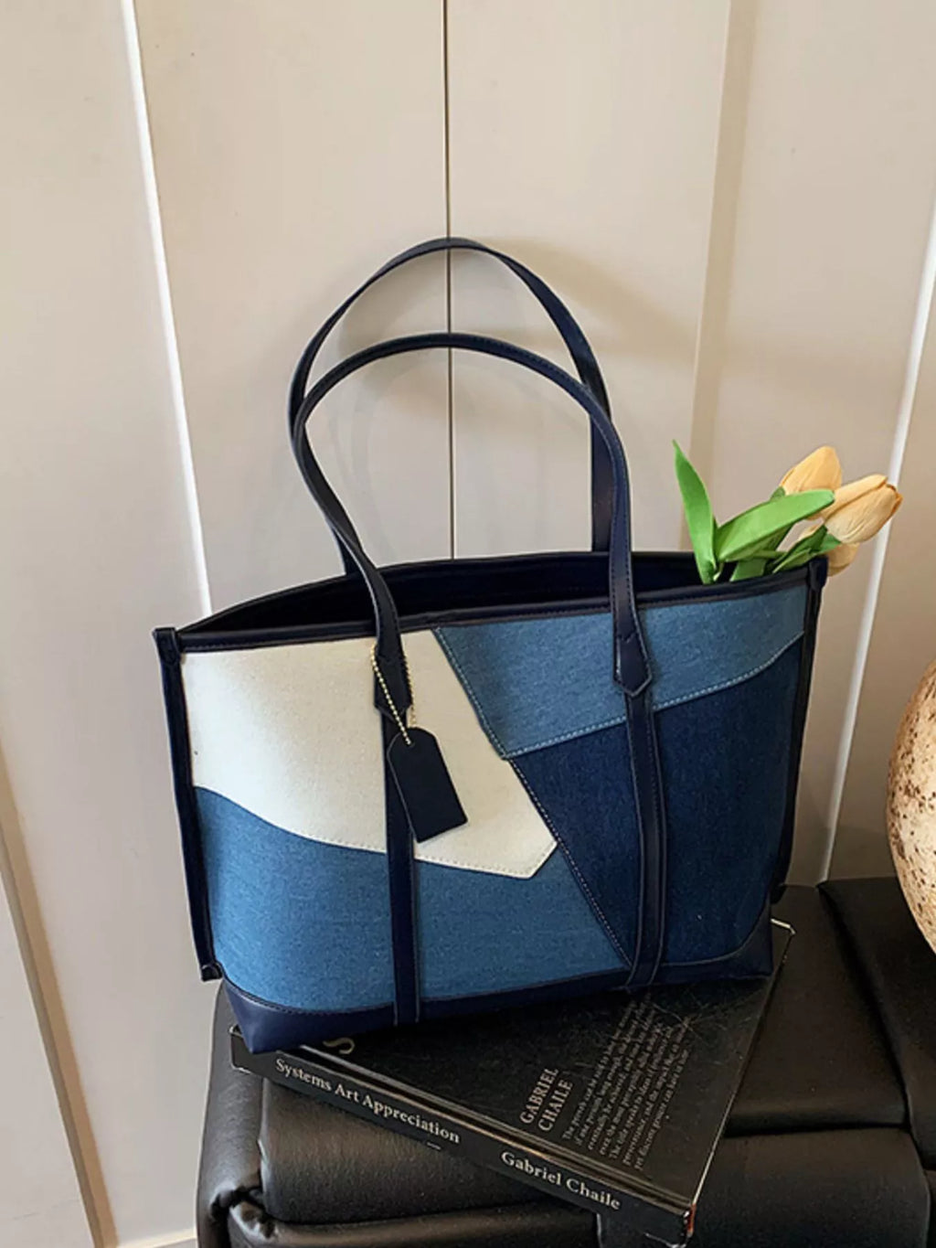 Color Block Denim Shoulder Bag for Women
