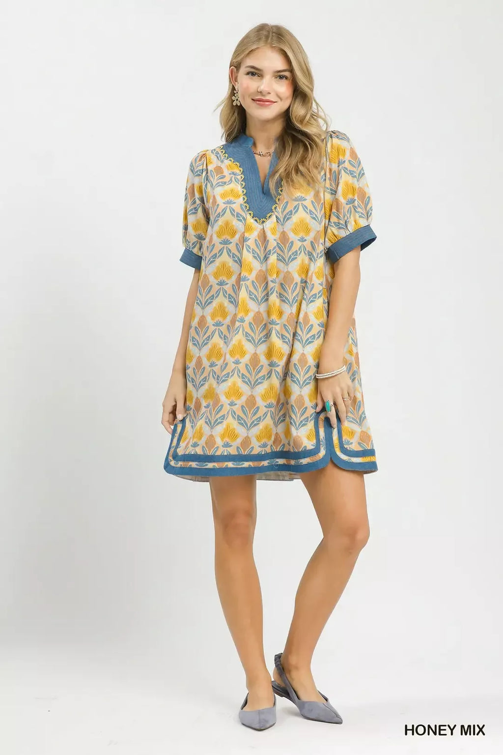Mix Tile Print Mini Dress in Honey Mix for Women