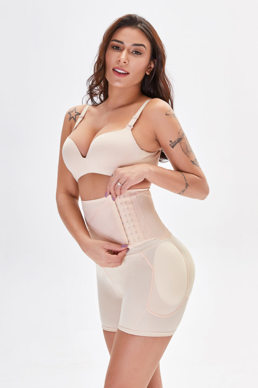 Plus Size Hip Lifting Shaping Shorts in Black in Apricot for Women
