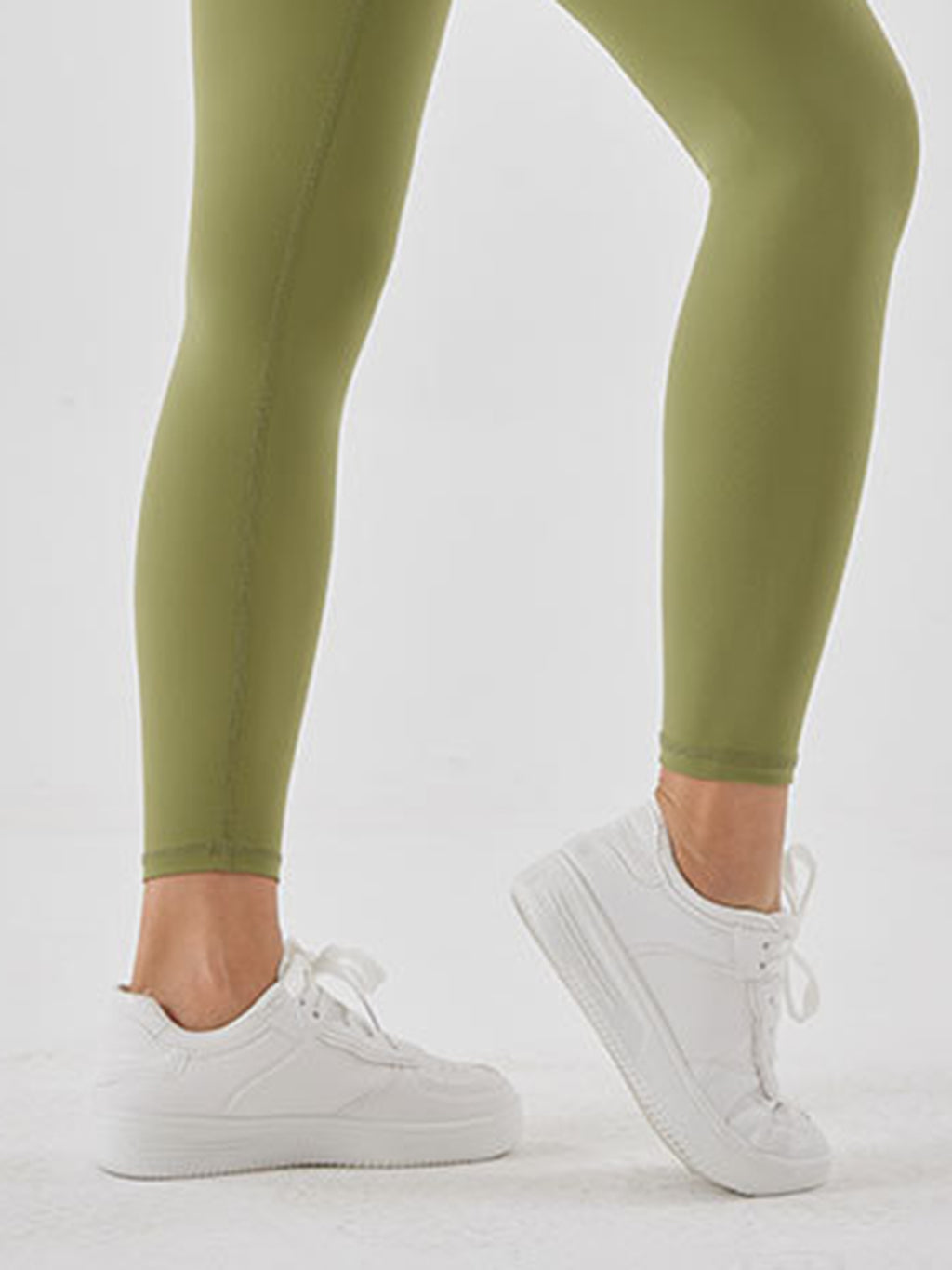 Wide Waistband Sports Leggings in Mocha in Matcha Green for Women