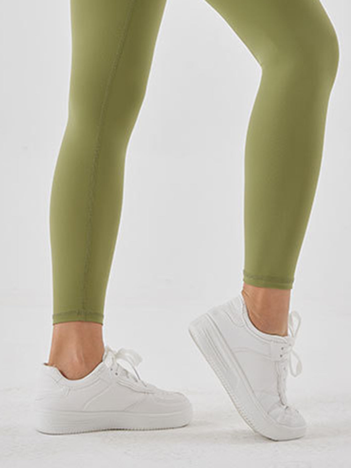 Wide Waistband Sports Leggings in Mocha in Matcha Green for Women