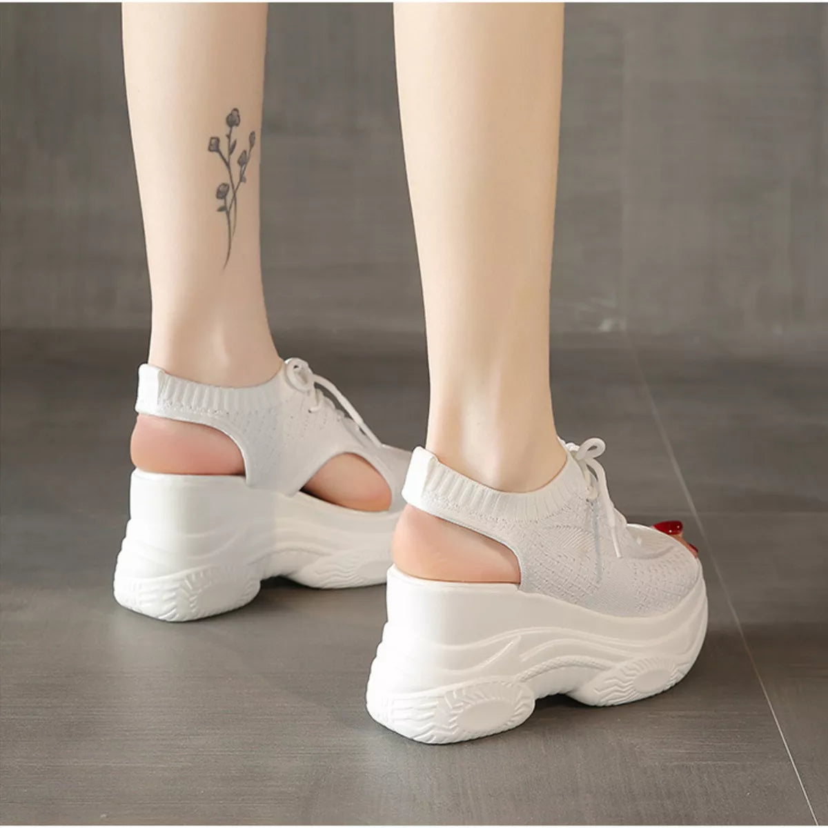 Lace Up Platform Sandals in Black for Women