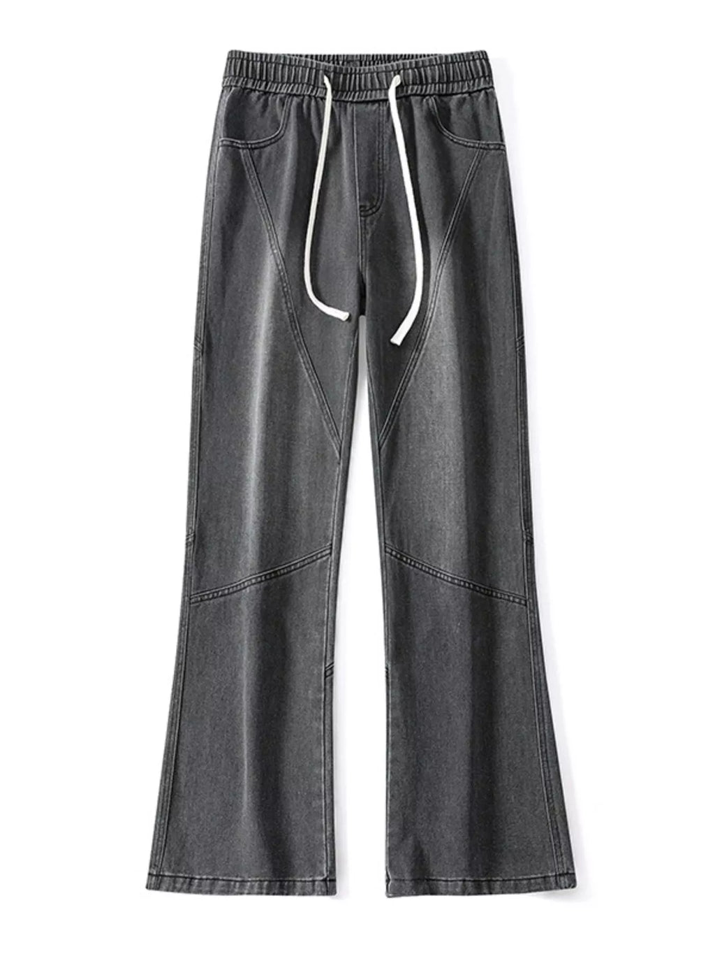 Drawstring Wide Leg Jeans Plus Size in Black for Men