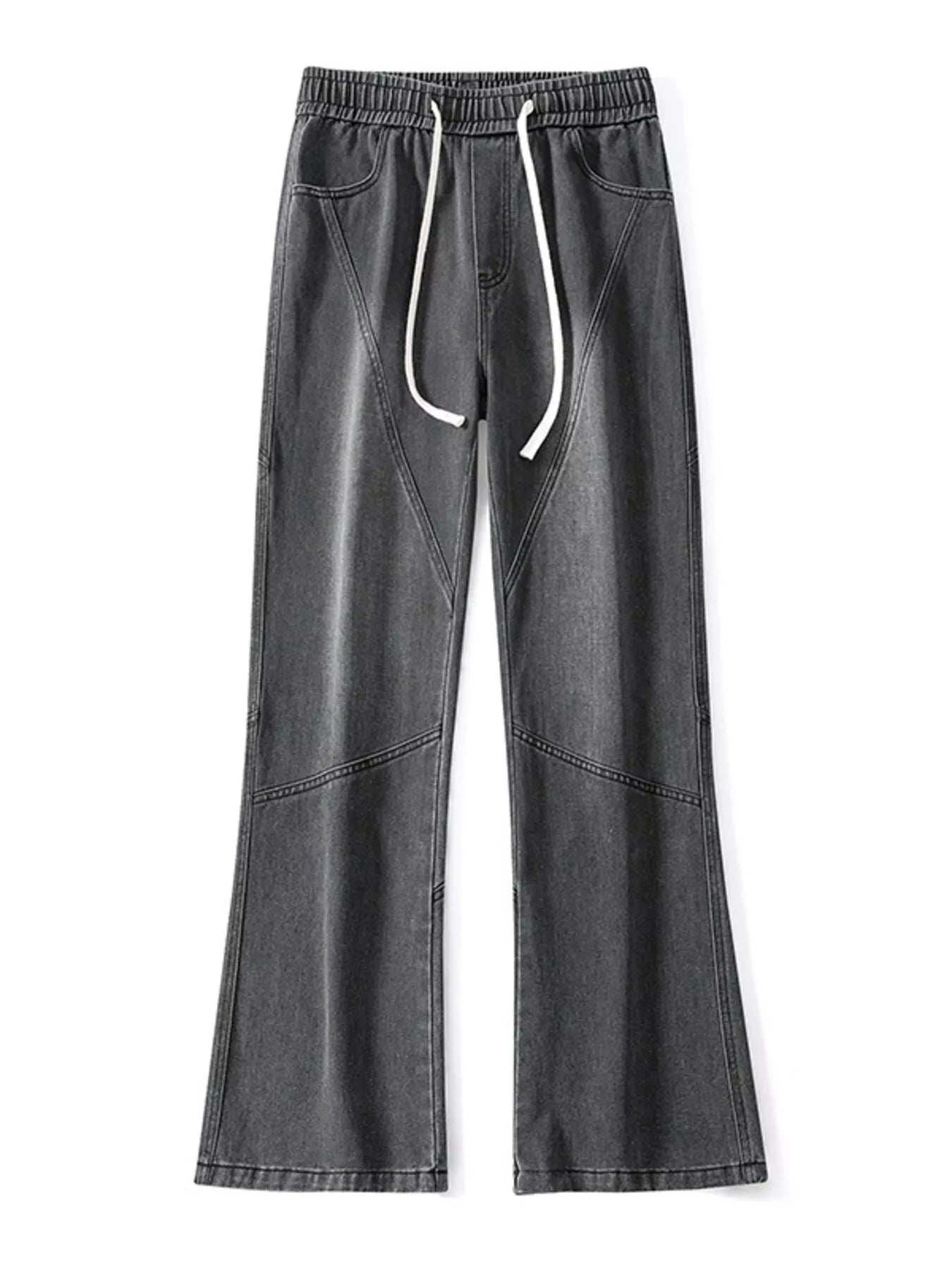 Drawstring Wide Leg Jeans Plus Size in Black for Men